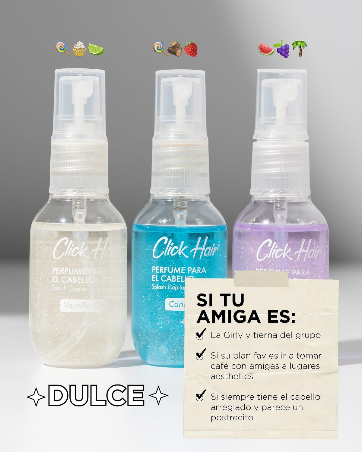 Perfume Capilar Click Hair Dulces Mini 3 Pcs