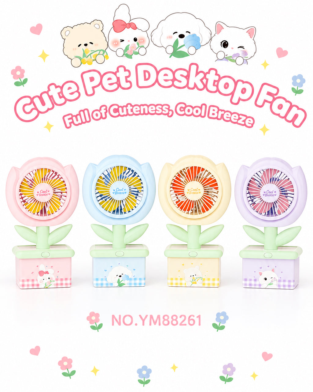 Ventilador Recargable Cute Pet Floral