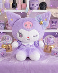Peluche Kuromi Vestido Morado  Con Moño 22 Cm